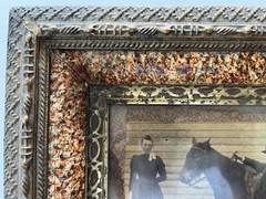 Primitive Photogragh of Man Woman Horse Dog Equestrian Amazing Frame 1800’s Home