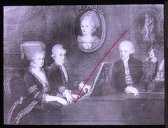 Mozart Wolfgang Amadeus family in Salzburg? old glass picture 8.5 x 10 cm
