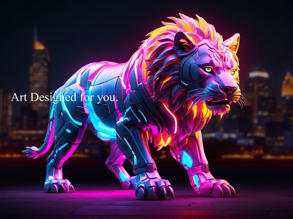 Digital Image Picture Photo Wallpaper Background, Neon Lion