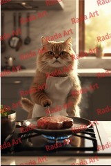 Cat make Food In Kitchen Digital Image Ai for Mobile Photo Wallpaper Background
