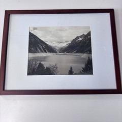 Black & White Mountain Lake Landscape Photograph Print Matted & Framed 13x17in