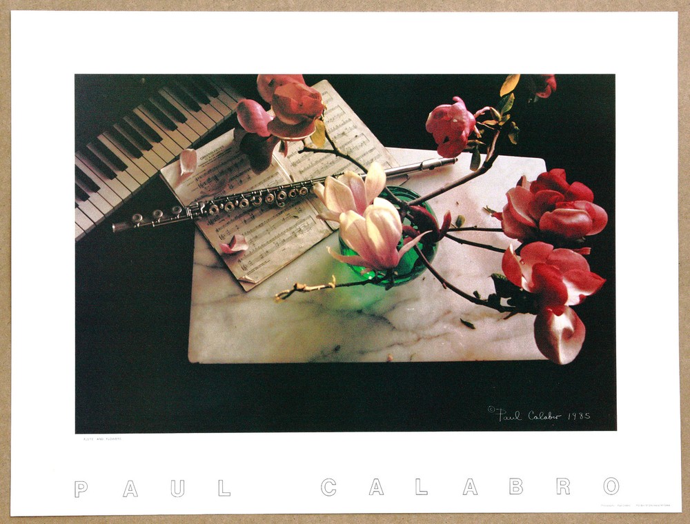 Magnolias Piano Flute Still Life by Paul Calabro 1982 Signed Photo Lithograph