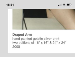 Susan Fenton , Original Art Piece Framed “Draped Arm” 2000 15“ X 14.5” ￼Gelatin