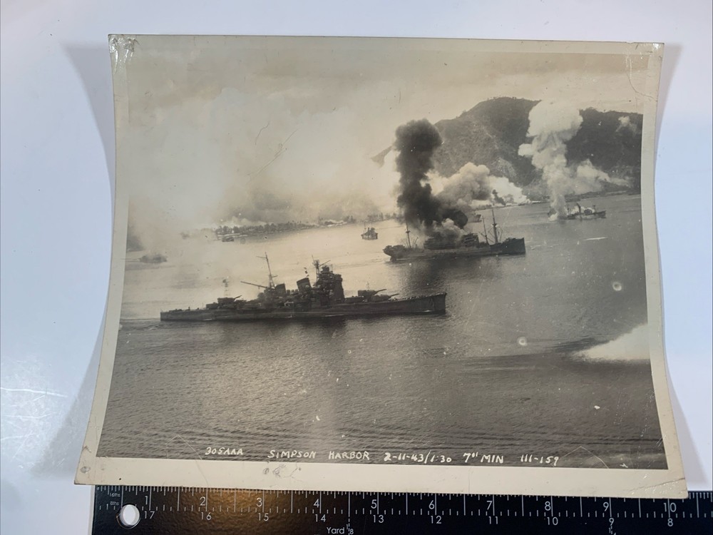 WWII Real 8 x 10 Photo 1943 Simpson Harbor, Battleship