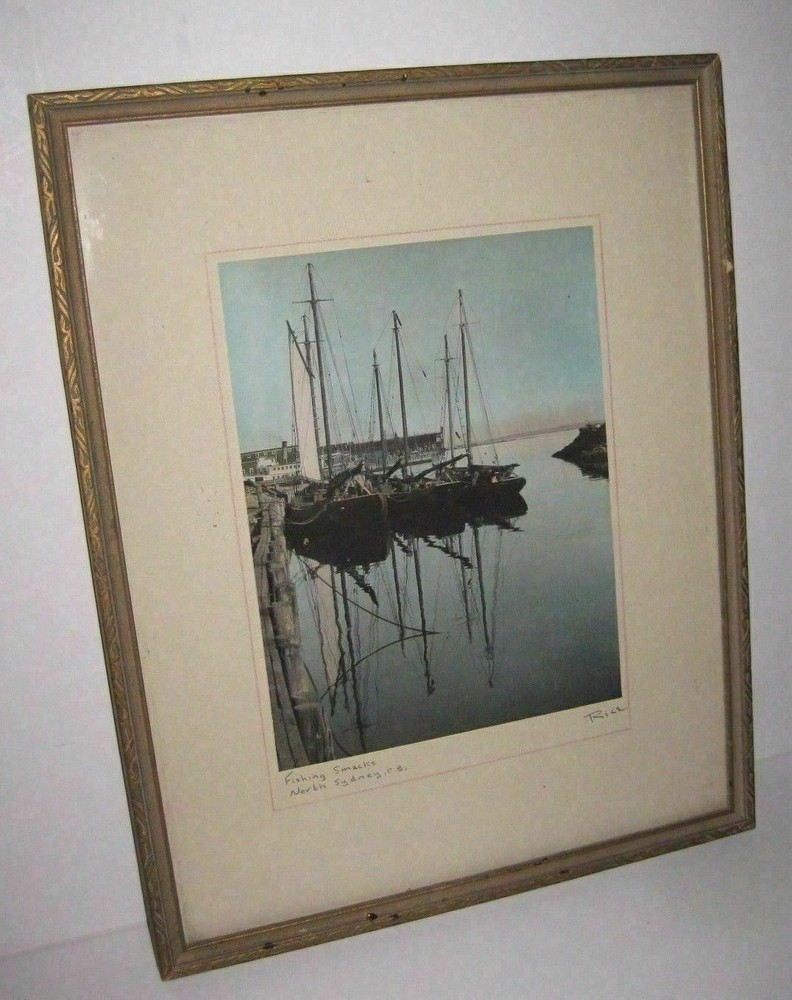 N Sydney Nova Scotia Cape Breton Canada «Fishing Smacks» Hand Colored Photo Rice