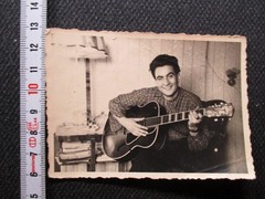 Heritage private photo from collection! Portrait Happy Man Musician Playing Guitar