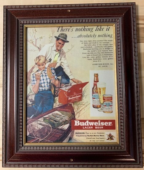 Budweiser Beer Advertisement Antique Picture Framed Glass (136)