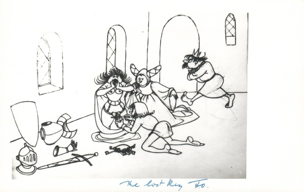 1964 RARE John Olday Real Photo SIGNED Satirical Cartoon The Lost Key POSTCARD