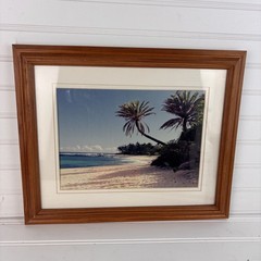 Vintage John Vragel «Sunset Beach» Framed Tropical Palm Tree Photograph Art