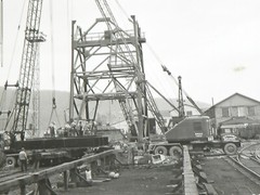 50s Working Gantry Crane & Railroad Cars Construction Crew Photographs Negatives