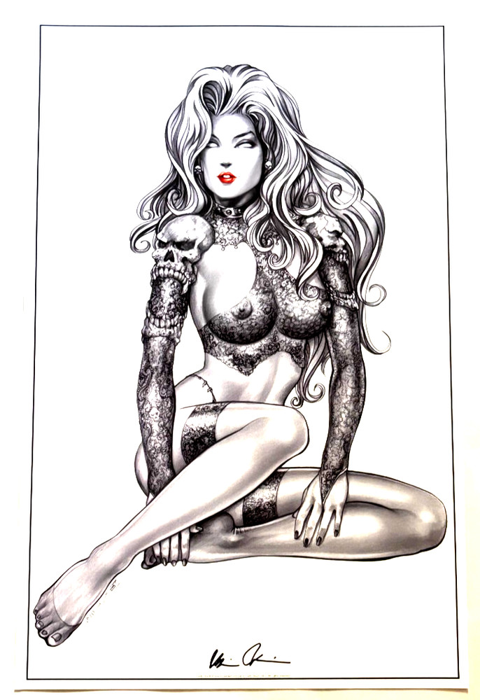 LADY DEATH EXCLUSIVE SIGNED COFFIN CUSTOM ART PRINT COA NM+
