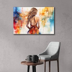 Beautiful Modern Woman Abstract Contemporary Painting Art, Trendy Hipster Decor