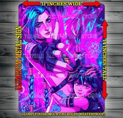 Jinx & Isha Arcane League Legends Anime Synthwave Metal Sign Wall Art 14″ x 11″