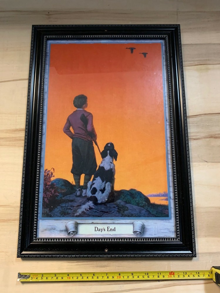 Day End Print Child with Dog Picture Framed Glass 14″ x 21″ (13)
