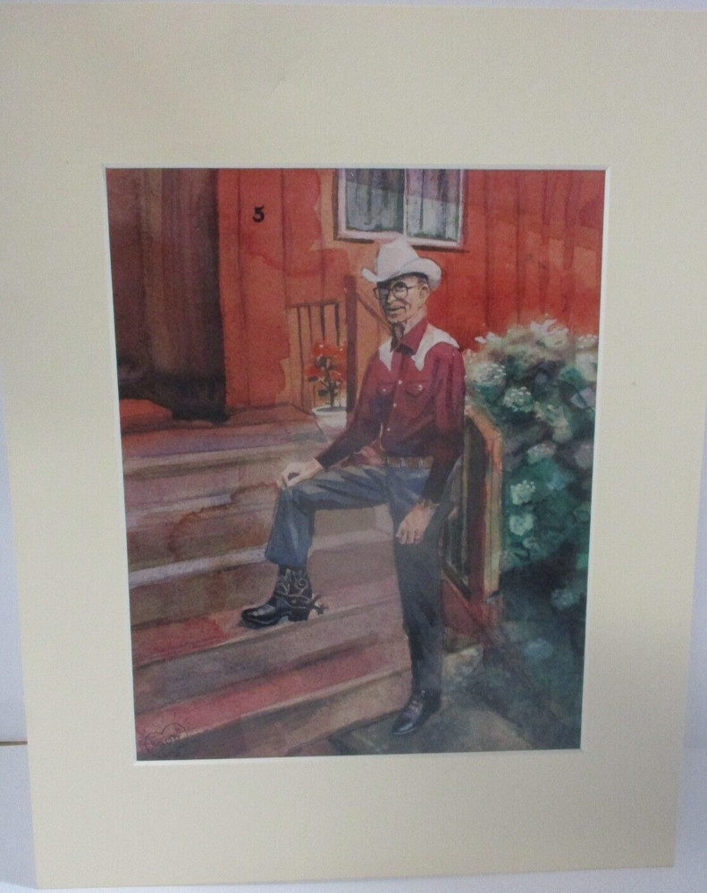 Matted Photograph of a Painting of a Cowboy