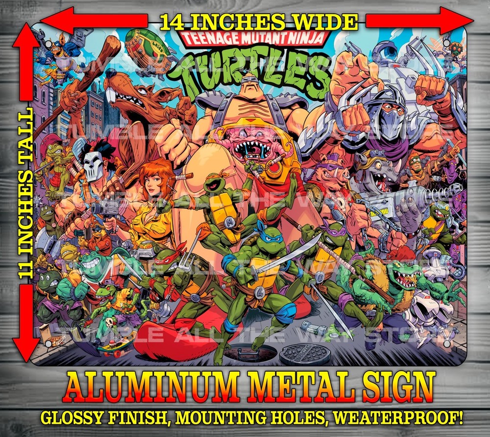 TMNT Teenage Mutant Ninja Turtles All Character Metal Sign Wall Art 11″ x 14″