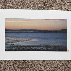 Blue Lake Inlet Water Colorful Sunset Serene Majestic Mountains Poster Art Print