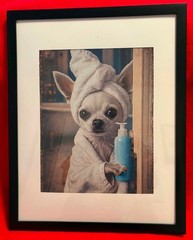 «Ready for my Bath»2D Flat, Chihuahua in Bathrobe Metal Wall Photo.Frame 15X12»