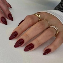 30Pcs Wine Red Press On Nails Short Oval, Thick Acrylic Press Ons, Short Almond N…
