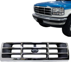 Front Grille Grill Chrome Shell with Black Insert Compatible with Ford 1992-1996
