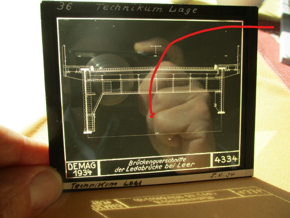 Old glass negative Demag AG 1934 Detaillan Leda bridge at empty.