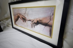Creation of Adam, Wooden Framed Printed Wall Art ,Glass Protective Cover +2Hooks