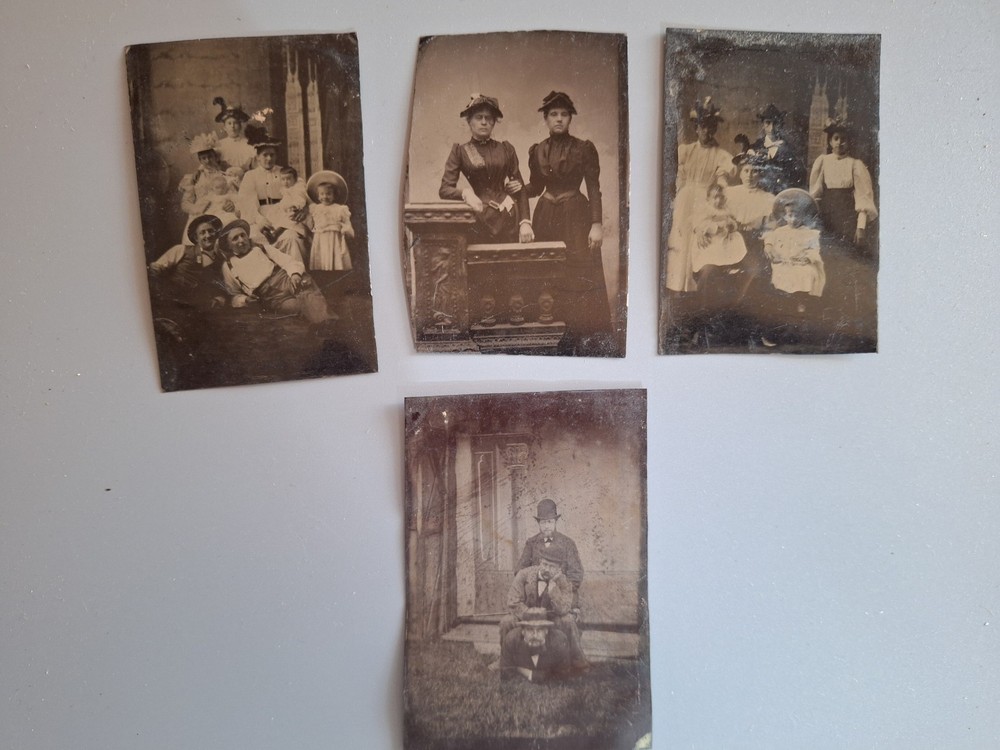 4 x Ferrotypes Portrait Photo Family Photography on Tin Circa 1900