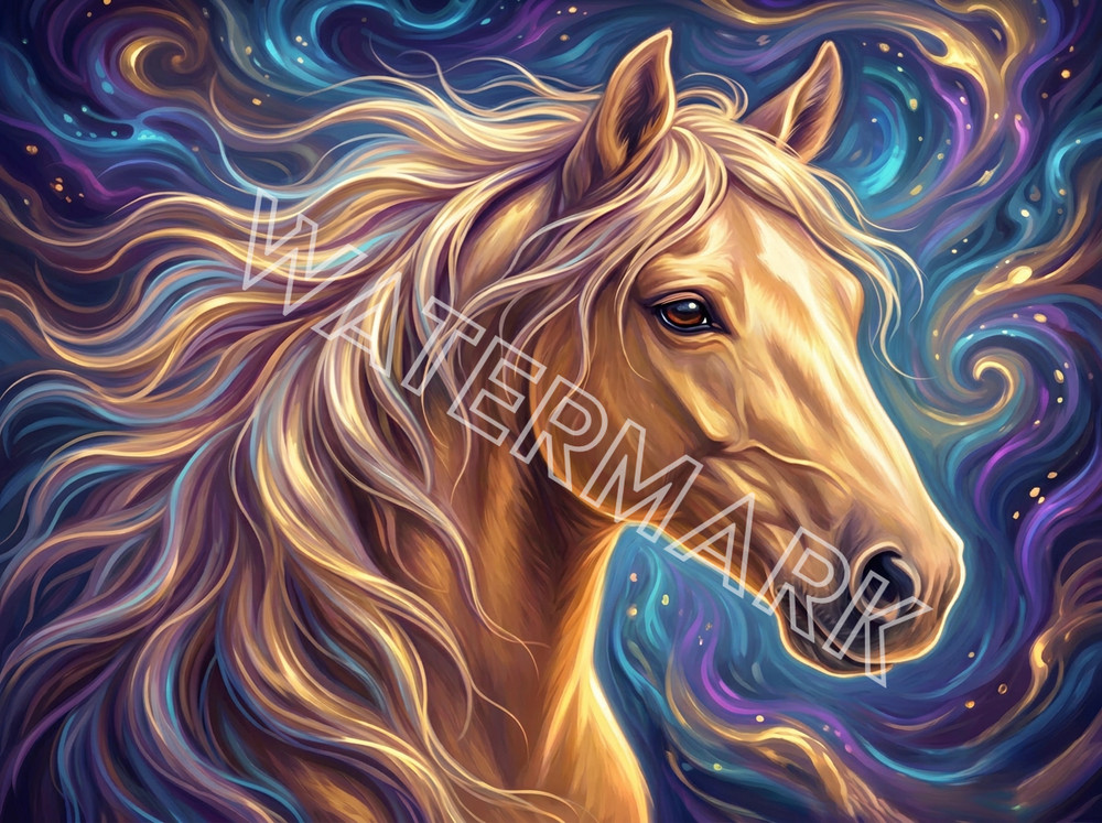 Premium Beautiful Palomino Horse Head Artwork Digital Image Picture Photo