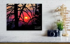 Mountain Sunset, Abstract Nature Tree Art – Fine Art Photo, Metal, Canvas, Paper