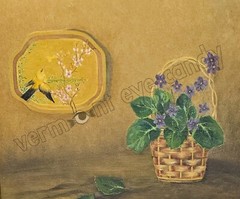 Still Life Asian Basket Violets & Spring Bird Blossom DIGITAL DOWNLOAD You Print