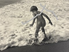 40x30cm Vintage Barite Photo 1950s Dirk de Herder? boy girl beach water