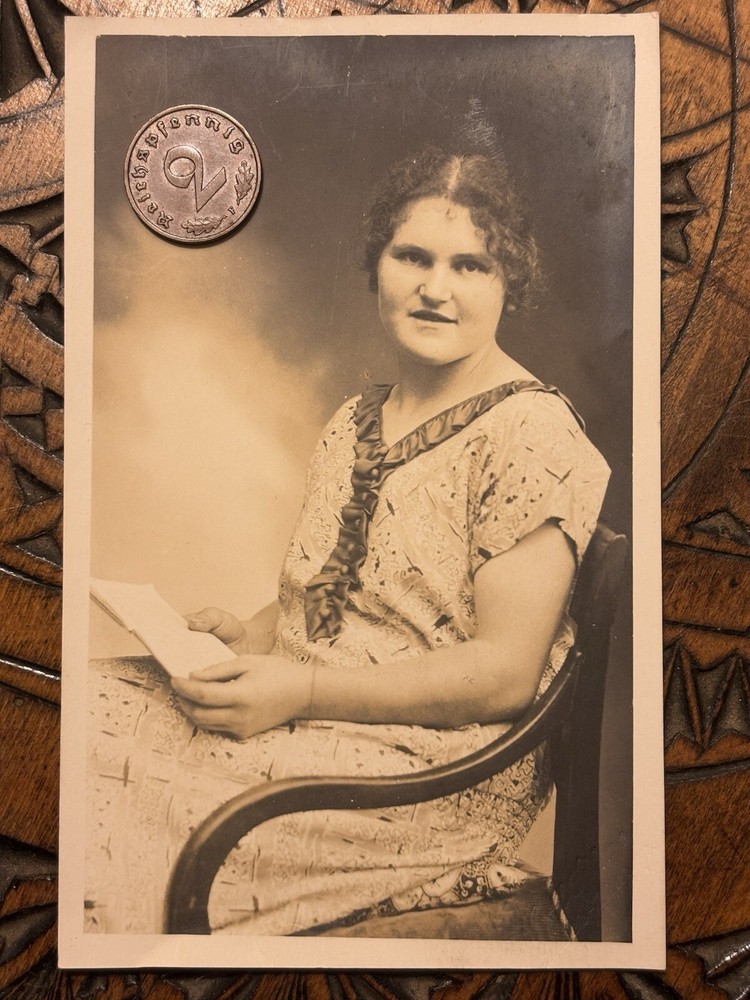 ❤️Woman Dress Sitting Posing Erna Wohlert AK Age Origin Unknown 8×13