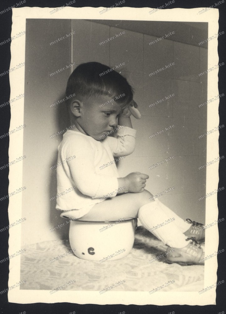 Vintage Photo-cute young boy-sitting on the pot-hair comb-boy-c.1920