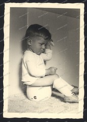 Vintage Photo-cute young boy-sitting on the pot-hair comb-boy-c.1920