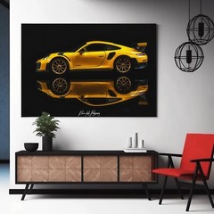 Porsche 911 GT2 Yellow Sports Car Framed Canvas Photograph, Wall Art, Decor