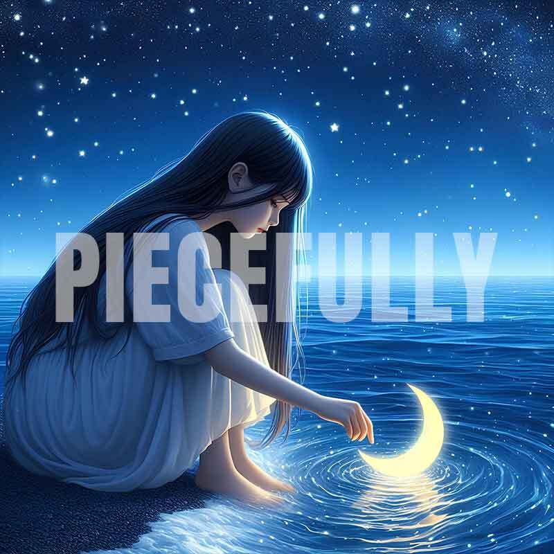 The Girl and Her Moon #045 AI Digital Art Image w/ Abstract Riddle Philosophy