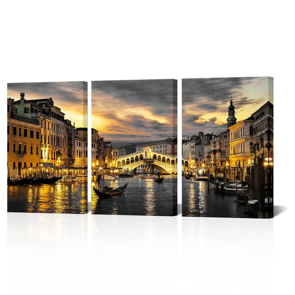 NutArtPic Venice Wall Art Canvas Italy Grand Canal Picture Venice Skyline Pri…