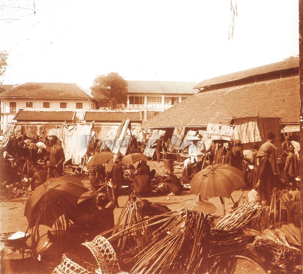 Vietnam Ho Chi Minh-Ville Saigon Market c1910 Photo Stereo Plate Glasses VR23L11n