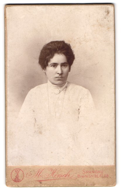 Photograph M. Hirsch, Spandau, Wide Street 26-28, Lady in White Lace Dress