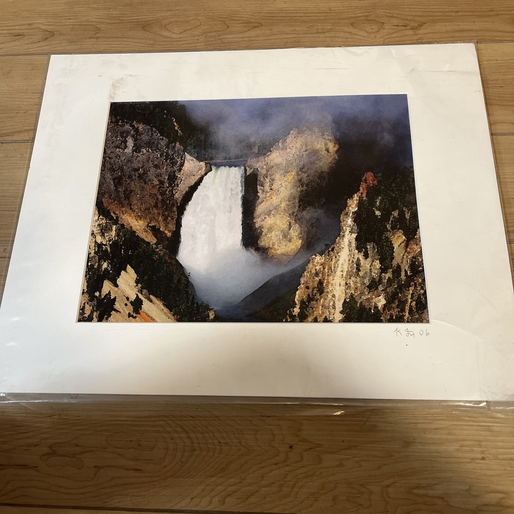 Matted Photo Yellowstone Waterfall Canyon Landscape Print Signed KF 2006