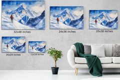Mount Everest Climber Watercolor Painting, Snowy Summit Adventure Wall Art Print