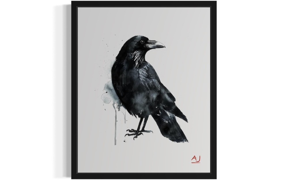 Crow Art Print Poster, Bird Watercolor Painting, Nature Animal Wall Decor Bir…