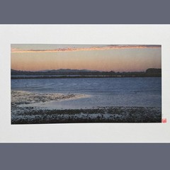 Blue Lake Inlet Water Colorful Sunset Serene Majestic Mountains Poster Art Print