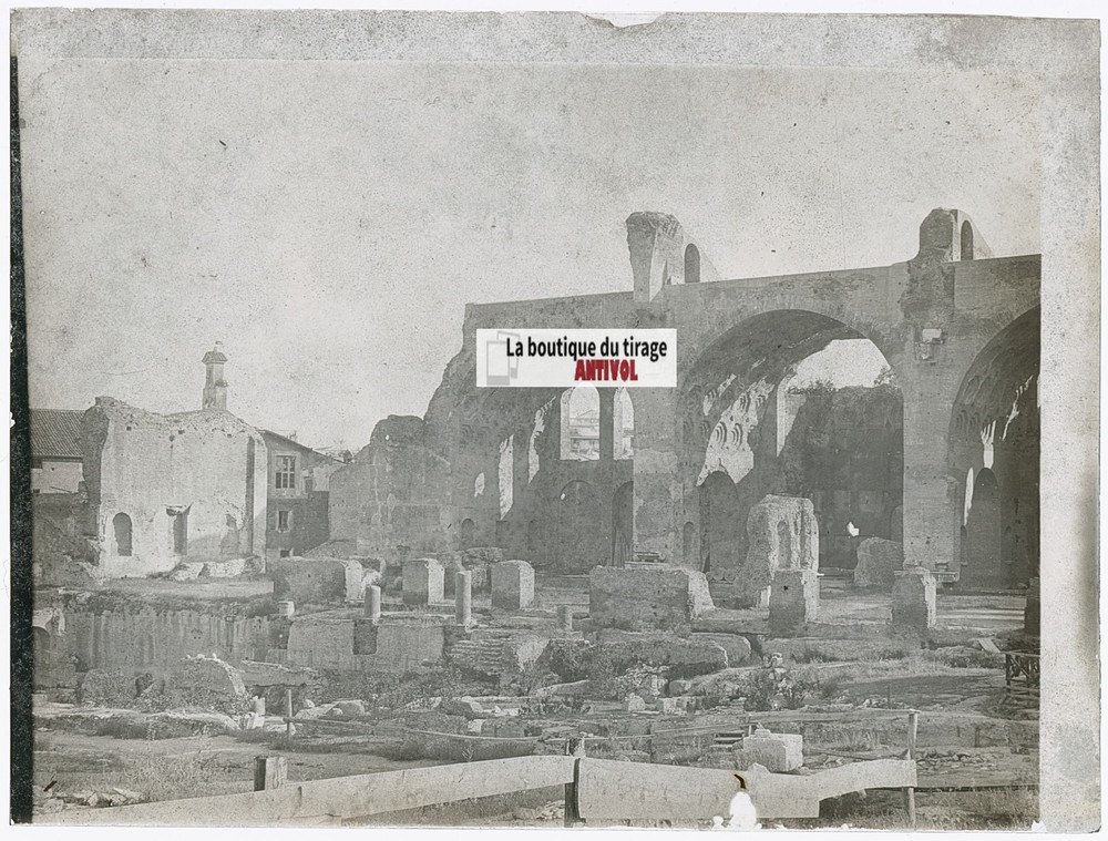 Basilica Of Maxentius, Rome, Vintage Photo Glass Plate, Black & White, 9×12 Cm