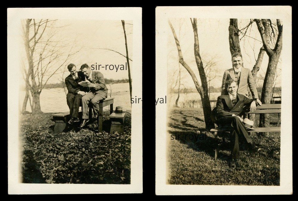 2x Trenton 1929 – Men on the Detroit River – Michigan USA 1920s – Photo 7x9cm