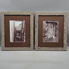 Pair of Framed Outhouse Privy Signed Photographs Pictures 11.5 x 9.5 Bathroom