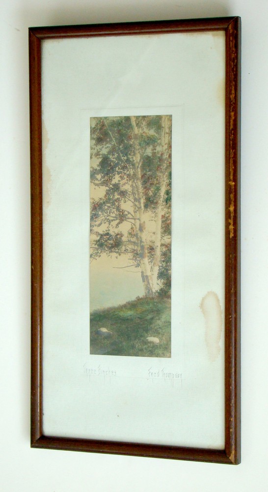 ANTIQUE Vintage FRED THOMPSON Signed HAND TINTED Colored Photograph / Nutting
