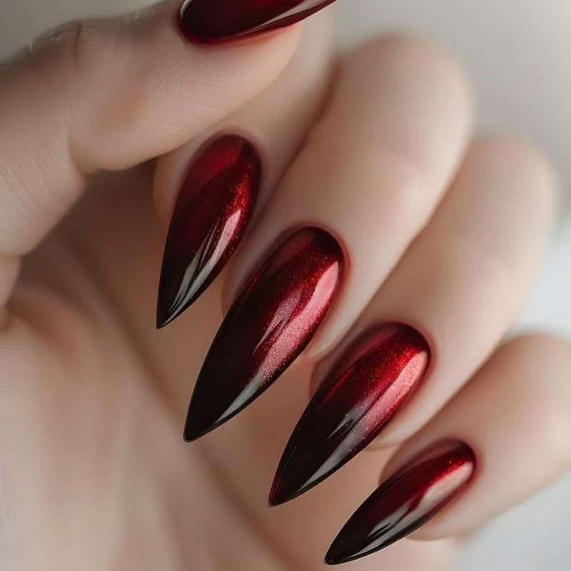Press on Nails Extremely Long, Stiletto Halloween Black Red Ombre Gothic Fake N…