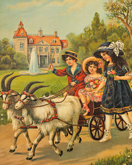 Victorian Children & Goat Cart w Castle DIGITAL DOWNLOAD Print at Home Wall Art
