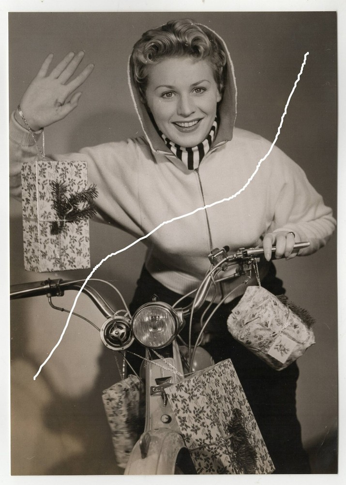 22x16cm Orig NSU Factory Photo 1950s Film Star Waltraud Haas with NSU Moped Photo